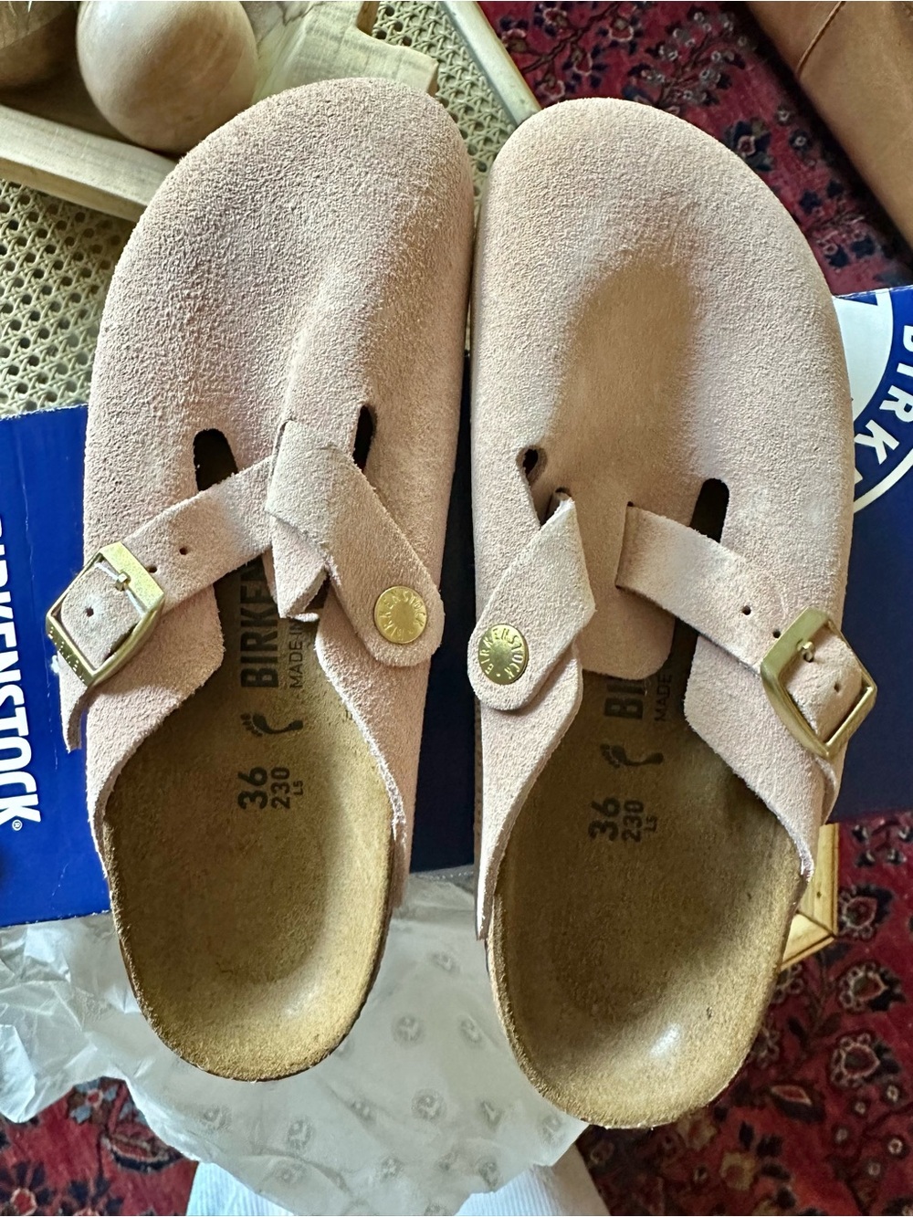 Birkenstock Boston Suede Slip-On Clogs in Light Rose